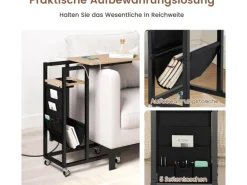 Costway Beistelltisch C-förmig mit Ladestation Sofatisch Grau