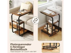 Costway Beistelltisch 2er Set Sofatisch mit Rollen C-Form Kaffeetisch