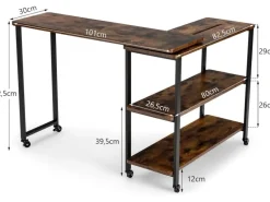 Costway Beistelltisch Holz Couchtisch L-Form 101 x 82,5 x72,5 cm Braun