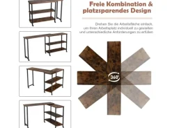 Costway Beistelltisch Holz Couchtisch L-Form 101 x 82,5 x72,5 cm Braun