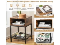 Costway Beistelltisch Im Industriedesign Nachttisch mit Stauraum Braun