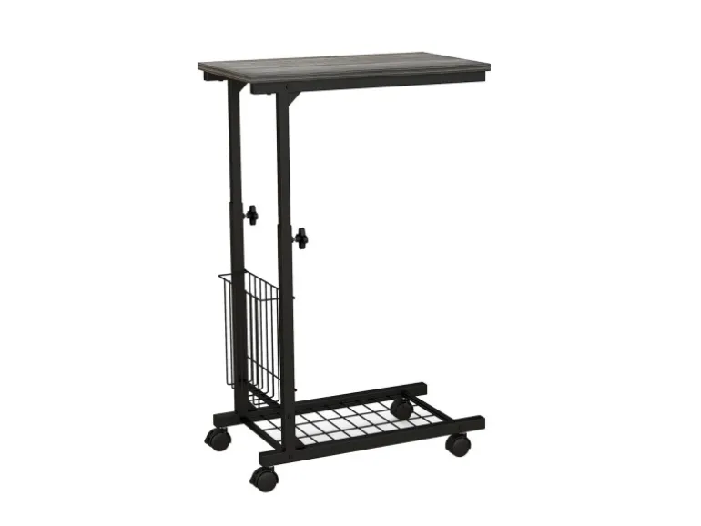 Costway Beistelltisch mit Rollen Laptoptisch Höhenverstellbar Grau