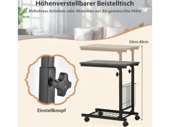 Costway Beistelltisch mit Rollen Laptoptisch Höhenverstellbar Grau