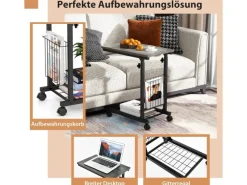 Costway Beistelltisch mit Rollen Laptoptisch Höhenverstellbar Grau