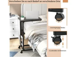 Costway Beistelltisch mit Rollen Laptoptisch Höhenverstellbar Grau