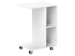 Costway Beistelltisch mit Rollen Sofatisch C-Form Nachttisch Weiß