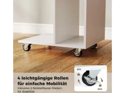Costway Beistelltisch mit Rollen Sofatisch C-Form Nachttisch Weiß