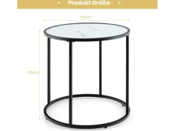 Costway Beistelltisch Runder Sofatisch mit Glasplatte 50 x 50 x 50 cm
