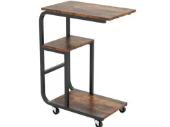 Costway Beistelltisch Sofatisch mit Rollen C-Form 3 Ebenen Kaffeetisch
