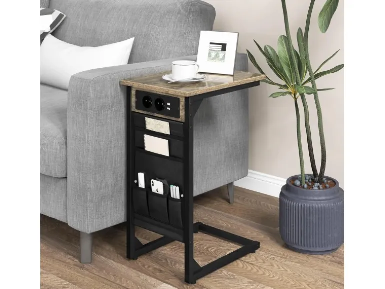 Costway 2er Set Beistelltisch mit Ladestation & USB Anschlüssen C-Form