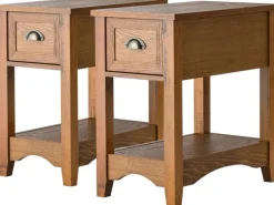 Costway 2er Set Beistelltisch mit Schublade und Ablage Gelbbraun