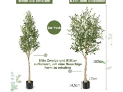 Costway 2er Set Künstliche Olivenbaum Blättern Grün 180 cm