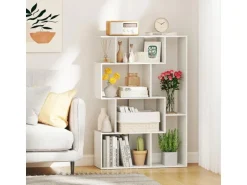 Costway Geometrische Holzregal Bücherregal mit Kippsicherungen Weiß