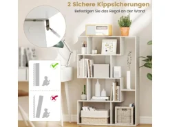 Costway Geometrische Holzregal Bücherregal mit Kippsicherungen Weiß