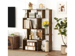 Costway Geometrische Holzregal Bücherregal mit Kippsicherungen Braun