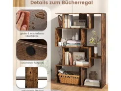 Costway Geometrische Holzregal Bücherregal mit Kippsicherungen Braun