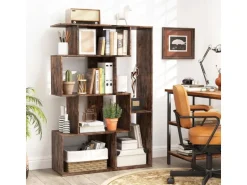 Costway Geometrische Holzregal Bücherregal mit Kippsicherungen Braun