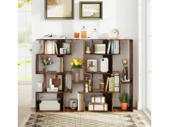 Costway Geometrische Holzregal Bücherregal mit Kippsicherungen Braun