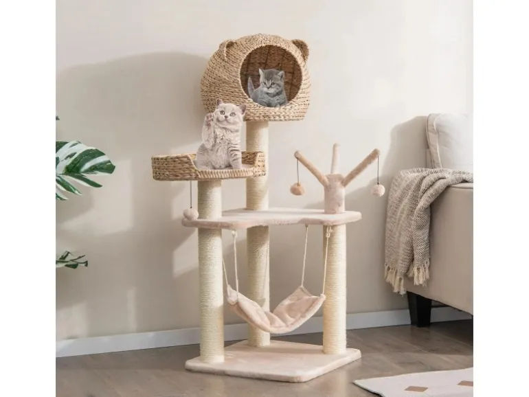 Costway Katzenbaum mit Höhle Katzenmöbel Katzenhaus 121cm Hoch