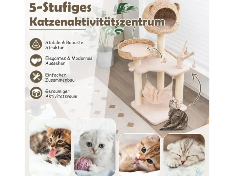 Costway Katzenbaum mit Höhle Katzenmöbel Katzenhaus 121cm Hoch