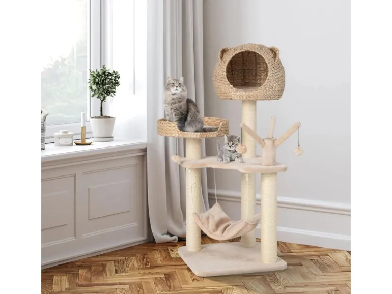 Costway Katzenbaum mit Höhle Katzenmöbel Katzenhaus 121cm Hoch