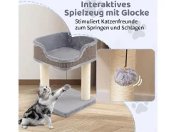 Costway Kratzbaum Klein mit Großem Plüschsitz Ball 38x38x51 cm Grau