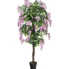 Costway Kunstbaum mit Blättern & 2 Stämmen Kunstblume Rosa 180 cm