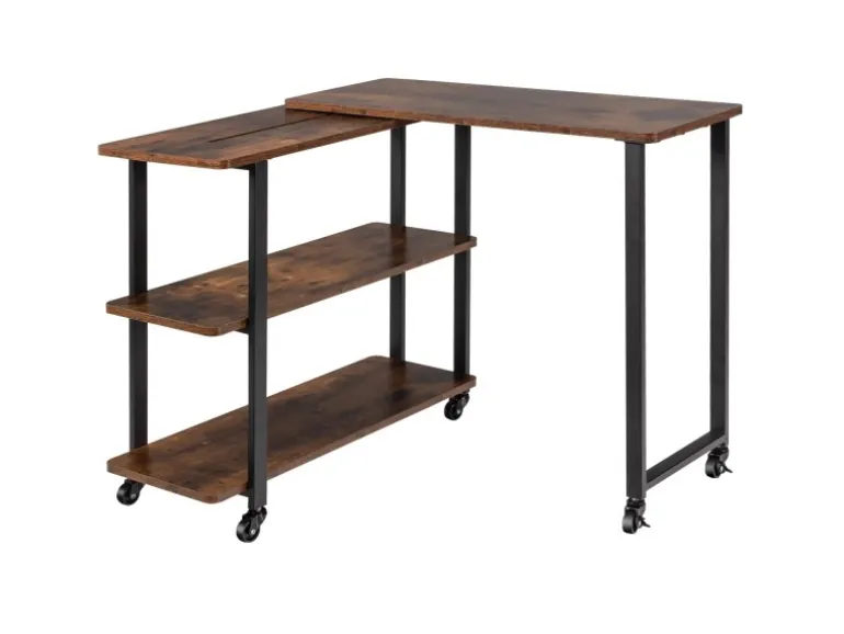 Costway L-förmiger Beistelltisch mit Rollen 360° Drehbar PC-Tisch