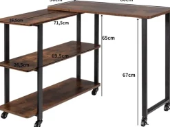 Costway L-förmiger Beistelltisch mit Rollen 360° Drehbar PC-Tisch