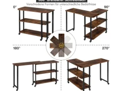 Costway L-förmiger Beistelltisch mit Rollen 360° Drehbar PC-Tisch