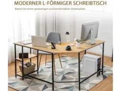 Costway L-förmiger Schreibtisch Homeoffice Schreibtisch Natur