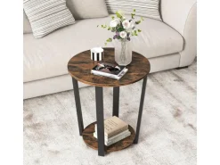 Costway Runder Beistelltisch Sofatisch mit Metallrahmen Braun