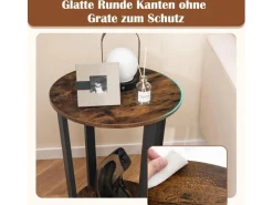 Costway Runder Beistelltisch Sofatisch mit Metallrahmen Braun