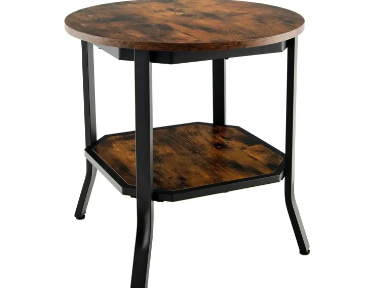 Costway Runder Beistelltisch Industriell Vintagebraun 50 x 50 x 49,5cm
