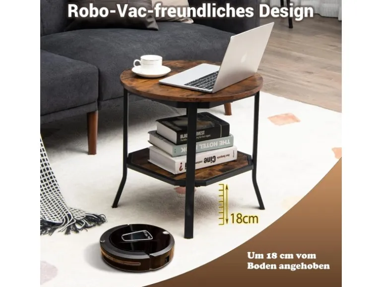 Costway Runder Beistelltisch Industriell Vintagebraun 50 x 50 x 49,5cm