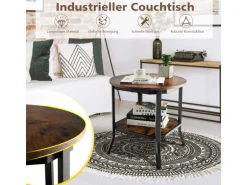 Costway Runder Beistelltisch Industriell Vintagebraun 50 x 50 x 49,5cm