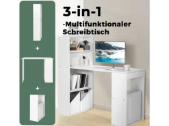 Costway Schreibtisch mit Bücherregal 122 x 56 x 122 cm Weiß