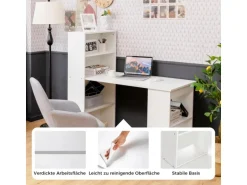 Costway Schreibtisch mit Bücherregal 122 x 56 x 122 cm Weiß
