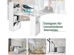 Costway Schreibtisch mit Bücherregal 122 x 56 x 122 cm Weiß