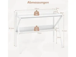 Costway Schreibtisch mit Monitorständer PC-Tisch mit Regal Weiß