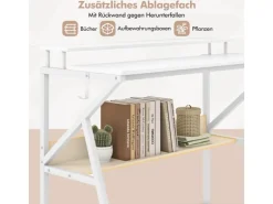 Costway Schreibtisch mit Monitorständer PC-Tisch mit Regal Weiß
