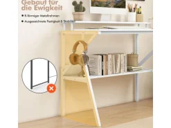 Costway Schreibtisch mit Monitorständer PC-Tisch mit Regal Weiß