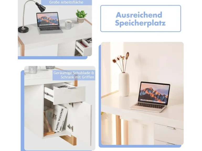 Costway Schreibtisch mit Schublade und Schrank Kinderschreibtisch Weiß