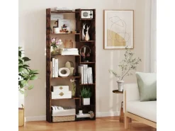 Costway 6-stöckiges Bücherregal Holzregal mit 2 Kippsicherungen Braun