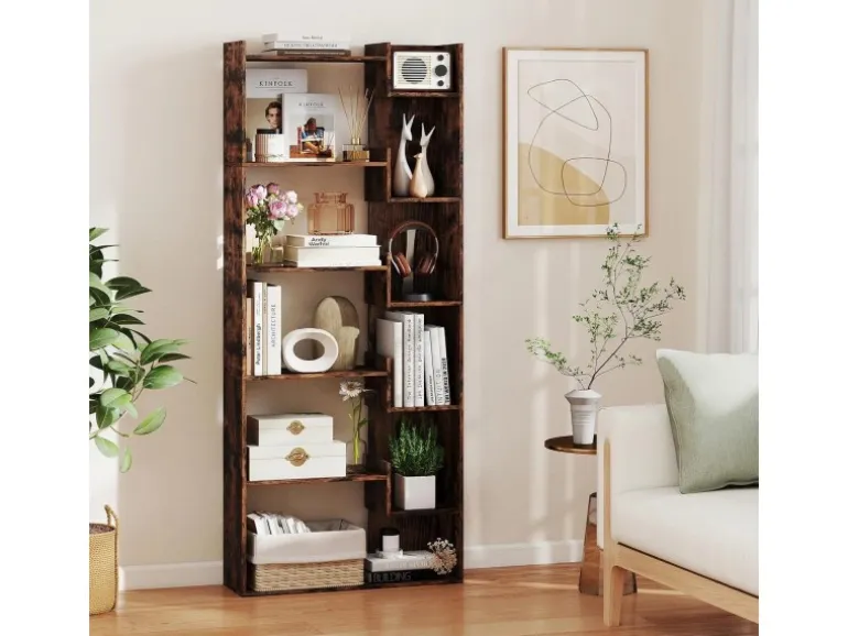 Costway 6-stöckiges Bücherregal Holzregal mit 2 Kippsicherungen Braun
