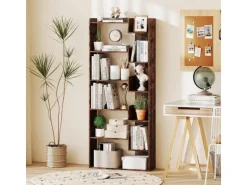 Costway 6-stöckiges Bücherregal Holzregal mit 2 Kippsicherungen Braun
