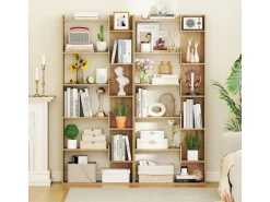 Costway 6-stöckiges Bücherregal Holzregal mit 2 Kippsicherungen Natur
