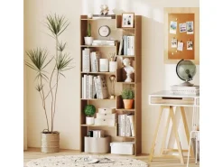 Costway 6-stöckiges Bücherregal Holzregal mit 2 Kippsicherungen Natur