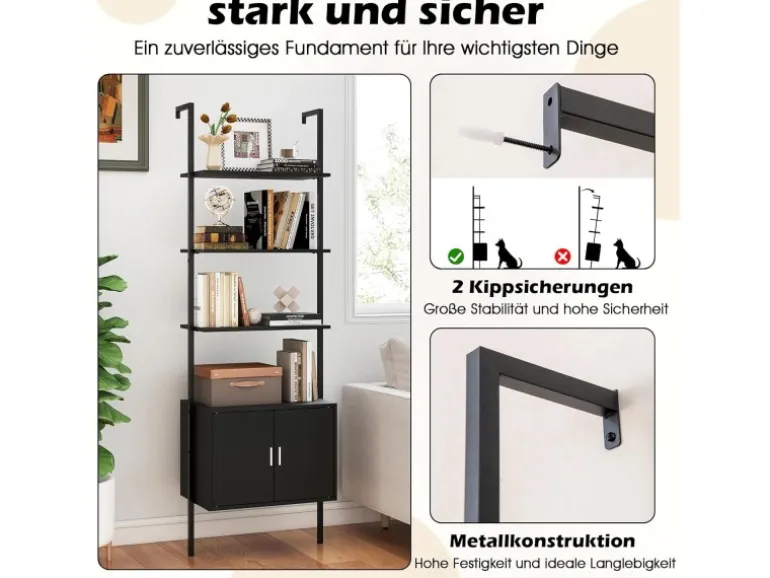 Costway 5-Stöckiges Leiterregal Bücherregal 60 x 35 x 184cm Schwarz