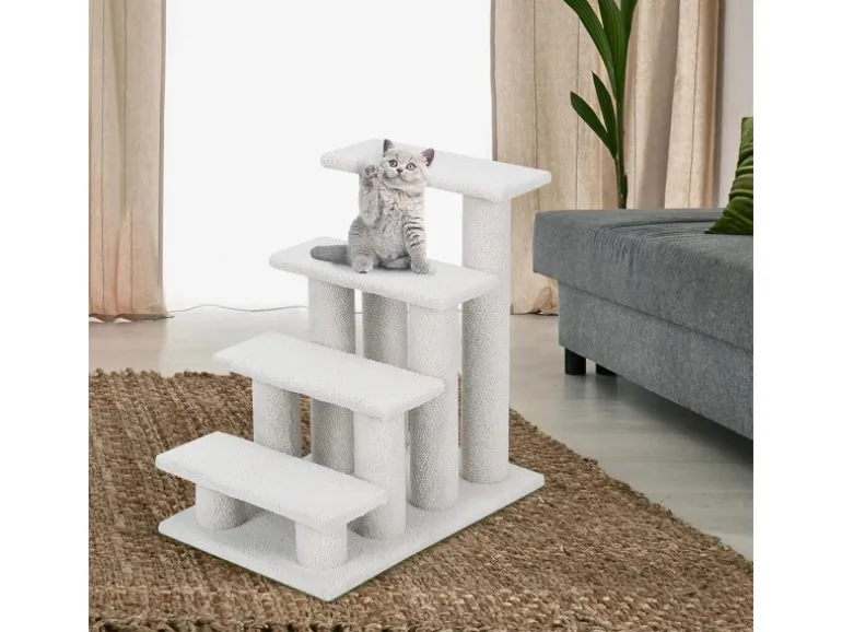 Costway Tiertreppe Katzentreppe 4 Stufen Haustiertreppe Beige